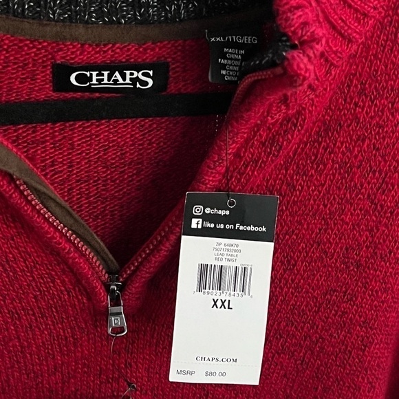NWT Chaps Mens Cozy Knit Quarter Zip Sweater | Red Twist |  XXL - Picture 5 of 6